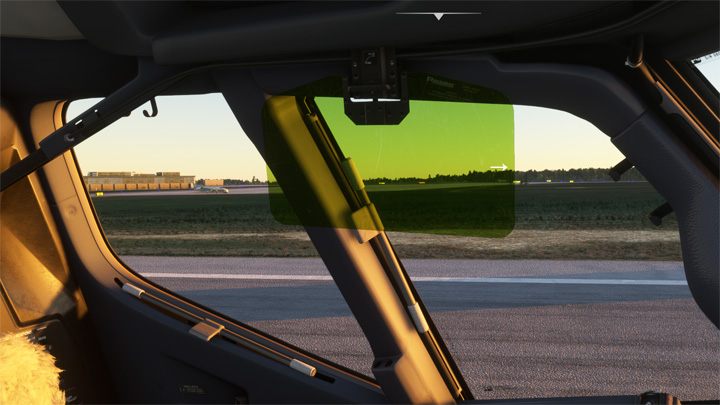 Kiedy kursor zmieni się w strzałkę w bok, osłonę można przesuwać wzdłuż okien kabiny - PMDG 737: Kokpit Boeinga 737 - Microsoft Flight Simulator 2020 - poradnik do gry