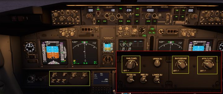 Do oświetlenia głównego panelu instrumentów służą pokrętła - PMDG 737: Kokpit Boeinga 737 - Microsoft Flight Simulator 2020 - poradnik do gry