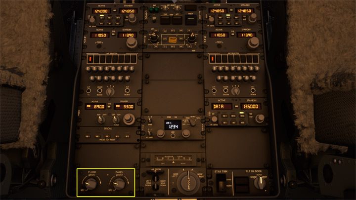 Na cokole pokrętła Flood i Panel podświetlają cały cokół oraz napisy przy przełącznikach - PMDG 737: Kokpit Boeinga 737 - Microsoft Flight Simulator 2020 - poradnik do gry