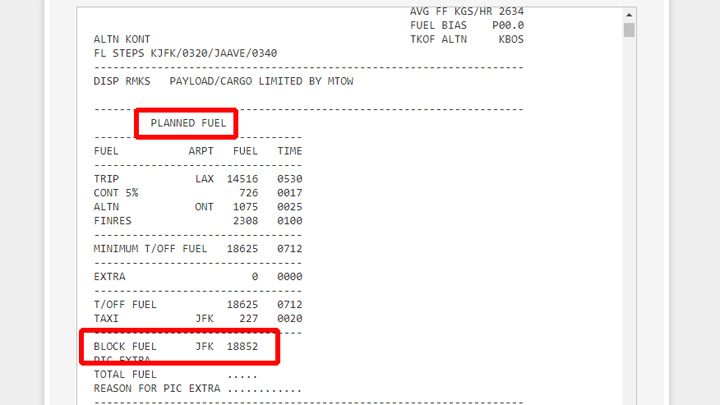 Całkowita ilość paliwa zwykle będzie oznaczona jako Block Fuel - PMDG 737: Tankowanie samolotu - Microsoft Flight Simulator 2020 - poradnik do gry