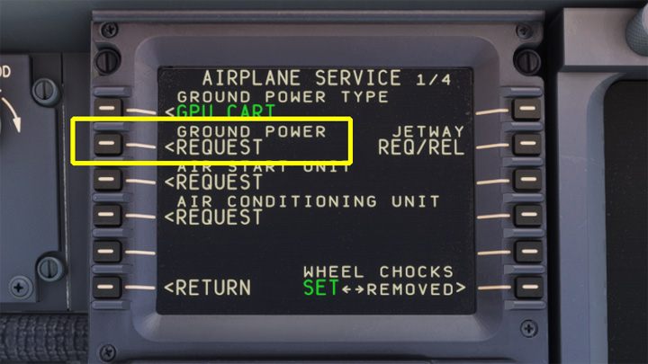 Już na pierwszej stronie znajdziecie funkcję GROUND POWER - PMDG 737: Tankowanie samolotu - Microsoft Flight Simulator 2020 - poradnik do gry
