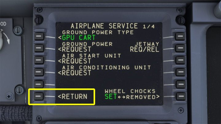 Wciśnijcie przycisk RETURN, by wrócić do poprzedniego menu - PMDG 737: Boarding pasażerów i załadunek bagaży - Microsoft Flight Simulator 2020 - poradnik do gry