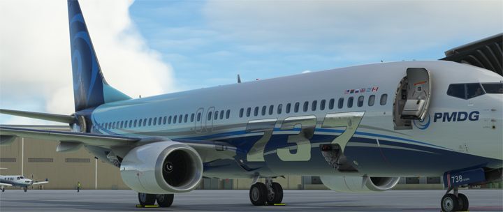 Zewnętrzna kamera (END) również pokazuje, które drzwi zostały otwarte - PMDG 737: Boarding pasażerów i załadunek bagaży - Microsoft Flight Simulator 2020 - poradnik do gry