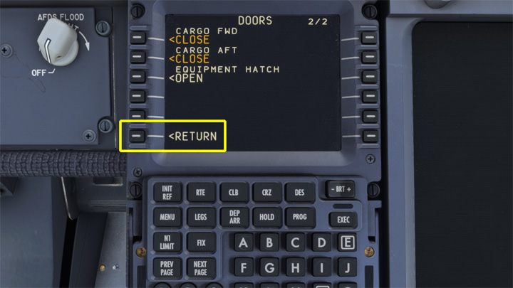Kliknijcie na RETURN i wróćcie do menu GROUND SERVICES - PMDG 737: Boarding pasażerów i załadunek bagaży - Microsoft Flight Simulator 2020 - poradnik do gry