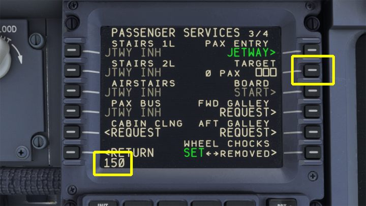 Na trzeciej stronie GROUND SERVICES są opcje związane z boardingiem pasażerów - PMDG 737: Boarding pasażerów i załadunek bagaży - Microsoft Flight Simulator 2020 - poradnik do gry