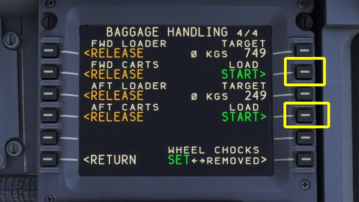Jeśli drzwi luków są otwarte, można kliknąć START, by zacząć załadunek bagaży - PMDG 737: Boarding pasażerów i załadunek bagaży - Microsoft Flight Simulator 2020 - poradnik do gry