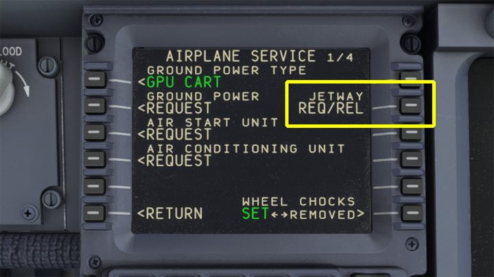 I odłączacie Jetway lub schody klikając na REL (Release) - PMDG 737: Boarding pasażerów i załadunek bagaży - Microsoft Flight Simulator 2020 - poradnik do gry