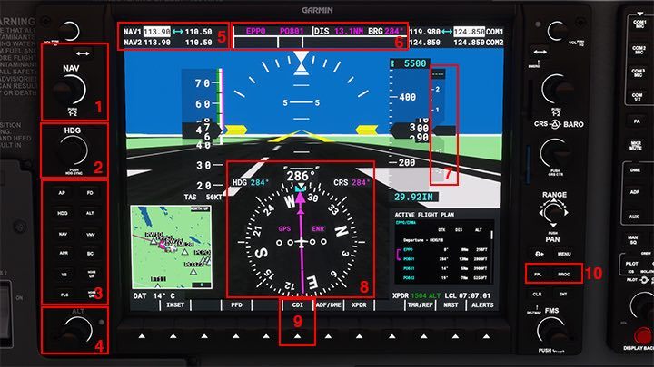 1 - NAV - gałka i przycisk do ustawiania częstotliwości radiowej stacji VOR lub ILS - Flight Simulator: Autopilot - programowanie, używanie - Microsoft Flight Simulator 2020 - poradnik do gry