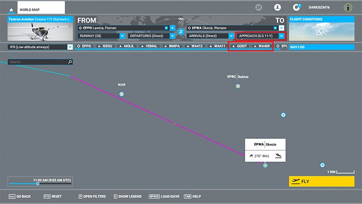 3 - Wyświetl dziennik nawigacyjny NAV LOG i zapamiętaj wysokość wyznaczoną dla ostatnich punktów nawigacyjnych - Flight Simulator: ILS - lądowanie automatyczne - Microsoft Flight Simulator 2020 - poradnik do gry