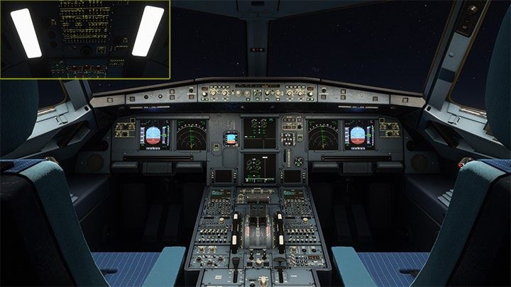 Światła DOME oświetlają kokpit niczym lampa sufitowa pokój. - Flight Simulator: Samolot pasażerski - kokpit - Microsoft Flight Simulator 2020 - poradnik do gry