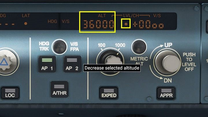 Użycie rolki myszki na przycisku to już spodziewane przekręcanie w lewo i prawo do wybrania żądanej wysokości, którą widać na wyświetlaczu powyżej - Flight Simulator: Samolot pasażerski - autopilot - Microsoft Flight Simulator 2020 - poradnik do gry
