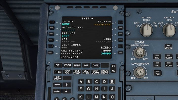 Klawiszami CTRL+5 przejdźcie do widoku komputera MCDU - Flight Simulator: Samolot pasażerski - przygotowanie do lotu, Cold Start - Microsoft Flight Simulator 2020 - poradnik do gry