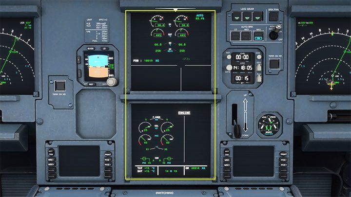 W widoku monitorowania silników CTRL+3 sprawdźcie, czy żadne wskazania nie alarmują czerwonymi cyframi bądź pomarańczowymi symbolami - Flight Simulator: Samolot pasażerski - przygotowanie do lotu, Cold Start - Microsoft Flight Simulator 2020 - poradnik do gry