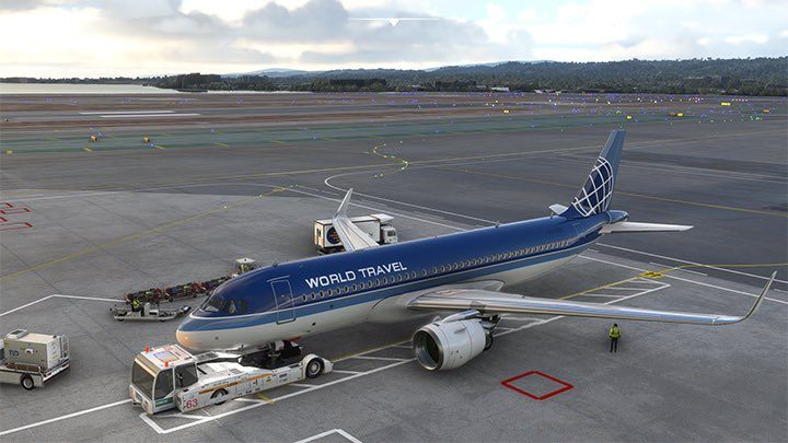 Można już wypchnąć samolot od bramki terminala do miejsca, gdzie będzie można rozpocząć kołowanie - Flight Simulator: Samolot pasażerski - przygotowanie do lotu, Cold Start - Microsoft Flight Simulator 2020 - poradnik do gry