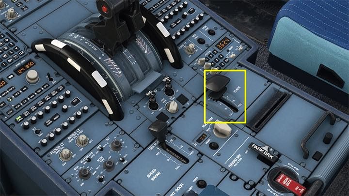 Ustawcie klapy FLAPS na pozycję do startu (zwykle 1 dla długich pasów, wyższa, gdy pas jest bardzo krótki) - Flight Simulator: Samolot pasażerski - kołowanie i start - Microsoft Flight Simulator 2020 - poradnik do gry