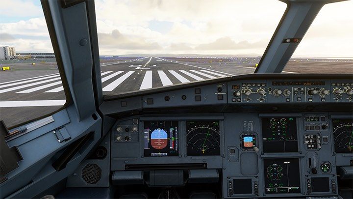 Dodajcie odrobinę mocy, by wjechać na pas i ustawić się na jego osi przy pomocy steru kierunku - Flight Simulator: Samolot pasażerski - kołowanie i start - Microsoft Flight Simulator 2020 - poradnik do gry