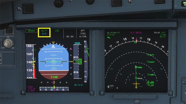 Tryb APPR oznaczony jest na monitorze PFD jako litery G/S (czyli Glide Slope - ścieżka zejścia) - Flight Simulator: Samolot pasażerski - lądowanie ILS - Microsoft Flight Simulator 2020 - poradnik do gry