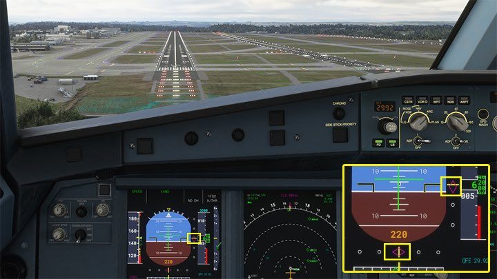 Jeśli nie ma silnego wiatru, nie będzie trzeba wykonywać żadnych dużych korekt w sterowaniu - Flight Simulator: Samolot pasażerski - lądowanie ILS - Microsoft Flight Simulator 2020 - poradnik do gry