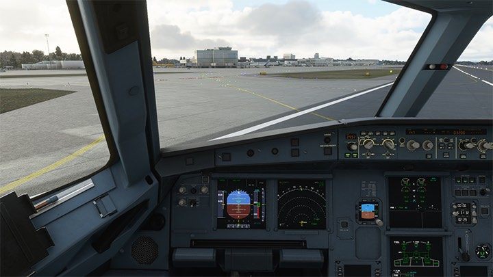 Można już zjechać z pasa najbliższym wyjazdem oznaczonym żółtą linią kołowania - Flight Simulator: Samolot pasażerski - lądowanie ILS - Microsoft Flight Simulator 2020 - poradnik do gry