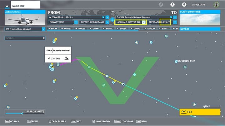 Przylot do Brukseli wygląda o wiele lepiej w takiej konfiguracji i istotnie, plany lotu dla tej trasy sugerują tutaj procedurę BATTY - Flight Simulator: Plan lotu samolotu pasażerskiego - jak stworzyć? - Microsoft Flight Simulator 2020 - poradnik do gry