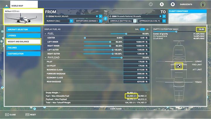 Następny krok to zakładka paliwa i ładunku - Flight Simulator: Plan lotu samolotu pasażerskiego - jak stworzyć? - Microsoft Flight Simulator 2020 - poradnik do gry