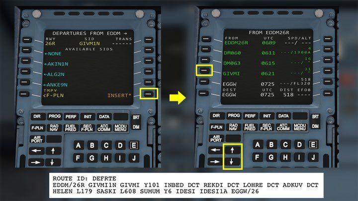 Widoczny w górnej części ekranu SID należy jeszcze potwierdzić przyciskiem INSERT* - Flight Simulator: Komputer pokładowy MCDU - jak zaprogramować? - Microsoft Flight Simulator 2020 - poradnik do gry