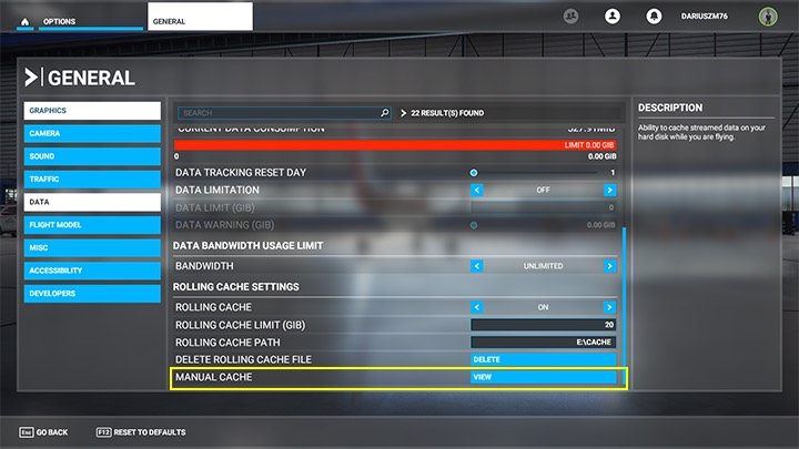 Wybierz Utwórz nowy obszar pamięci podręcznej (Cache New Region) - Flight Simulator: Pamięć podręczna (Rolling Cache) - Microsoft Flight Simulator 2020 - poradnik do gry