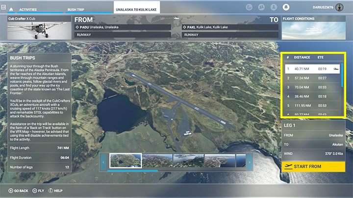 Lista etapów (Legs) po prawej stronie umożliwia rozpoczęcie lotu od wybranego punktu, np - Flight Simulator: Tryby rozgrywki - Microsoft Flight Simulator 2020 - poradnik do gry
