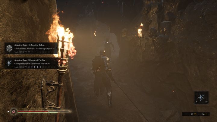 Przy jednym z grobów po lewej stronie znajdziesz Glimpse of Futility, natomiast kawałek dalej zmierzać w twoją stronę będzie kolejny nowy przeciwnik, Slave of Scorn - Mortal Shell: Crypt of Martyrs solucja, opis przejścia - Mortal Shell - poradnik do gry
