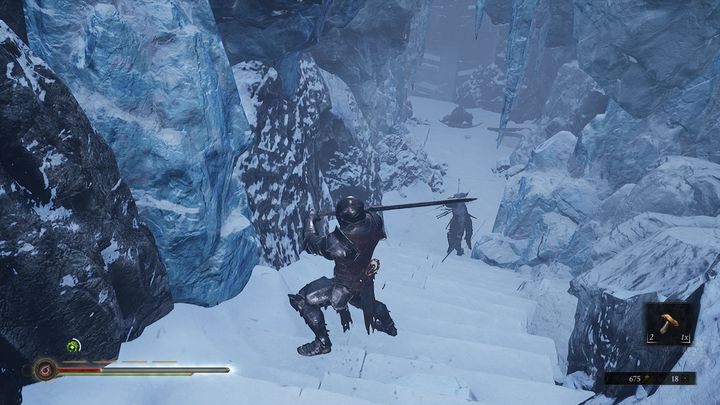 W oddali zobaczysz Enslaved Disciple, natomiast na samym końcu schodów, po prawej stronie znajduje się ukryty Slave - Mortal Shell: Crypt of Martyrs solucja, opis przejścia - Mortal Shell - poradnik do gry