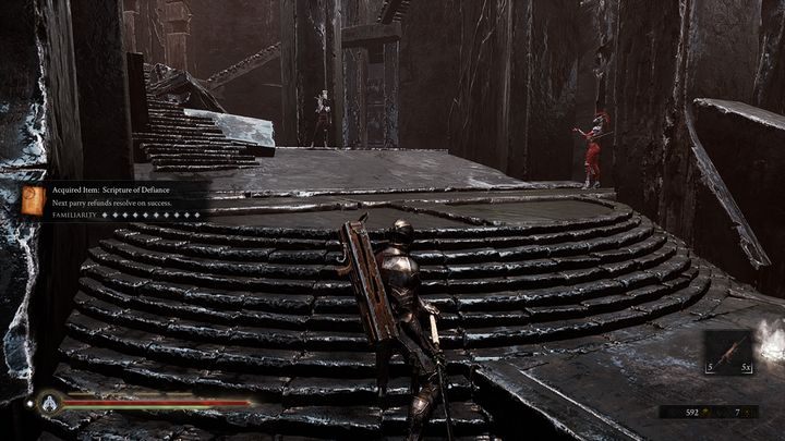 Podnieś Scripture of Defiance, uważaj na Sester skrywające się po prawej stronie - Mortal Shell: Seat of Infinity solucja, opis przejścia - Mortal Shell - poradnik do gry