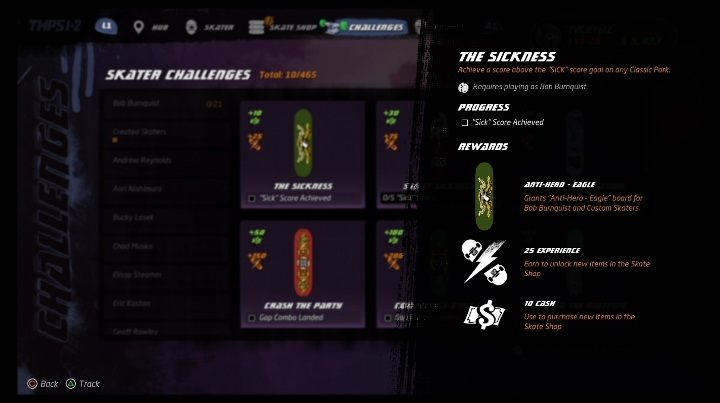 Każda postać dostępna w grze ma swoje wyzwania - Tony Hawks Pro Skater 1+2: Bob Burnquist - umiejętności, wyzwania - Tony Hawks Pro Skater 1+2 - poradnik do gry