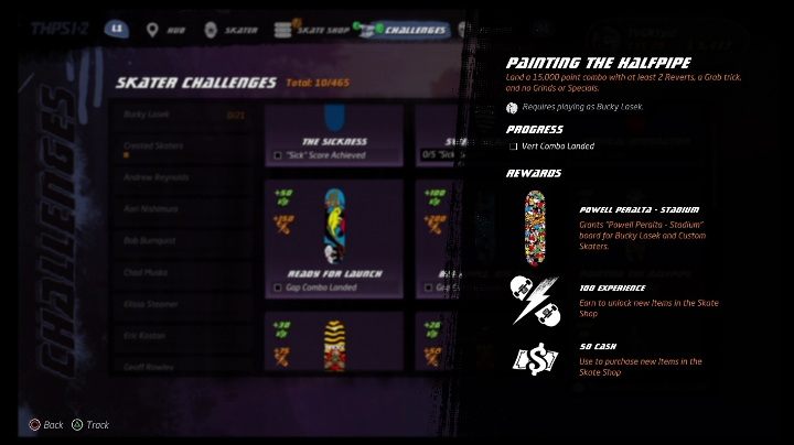 Każda postać dostępna w grze ma swoje wyzwania - Tony Hawks Pro Skater 1+2: Bucky Lasek - umiejętności, wyzwania - Tony Hawks Pro Skater 1+2 - poradnik do gry