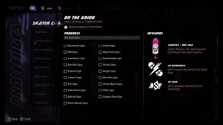 Każda postać dostępna w grze ma swoje wyzwania - Tony Hawks Pro Skater 1+2: Chad Muska - umiejętności, wyzwania - Tony Hawks Pro Skater 1+2 - poradnik do gry