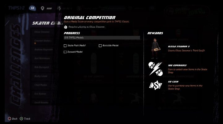 Każda postać dostępna w grze ma swoje wyzwania - Tony Hawks Pro Skater 1+2: Elissa Steamer - umiejętności, wyzwania - Tony Hawks Pro Skater 1+2 - poradnik do gry