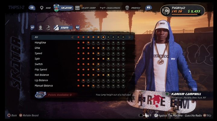 Podstawowe umiejętności można rozwijać dzięki zdobytym punktom - Tony Hawks Pro Skater 1+2: Kareem Campbell - umiejętności, wyzwania - Tony Hawks Pro Skater 1+2 - poradnik do gry