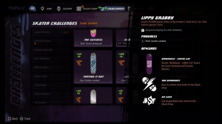 Każda postać dostępna w grze ma swoje wyzwania - Tony Hawks Pro Skater 1+2: Lizzie Armanto - umiejętności, wyzwania - Tony Hawks Pro Skater 1+2 - poradnik do gry