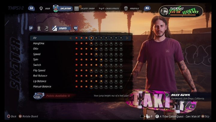 Podstawowe umiejętności można rozwijać dzięki zdobytym punktom - Tony Hawks Pro Skater 1+2: Riley Hawk - umiejętności, wyzwania - Tony Hawks Pro Skater 1+2 - poradnik do gry