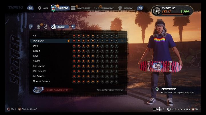 Możesz również ustalić statystyki, triki czy też umiejętności bohatera - Tony Hawks Pro Skater 1+2: Tworzenie bohatera - Tony Hawks Pro Skater 1+2 - poradnik do gry
