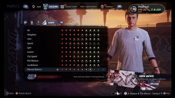 Kolejnym krokiem będziesz przejście do 3 kategorii - stats - Tony Hawks Pro Skater 1+2: Stat Points - zdobywanie punktów - Tony Hawks Pro Skater 1+2 - poradnik do gry