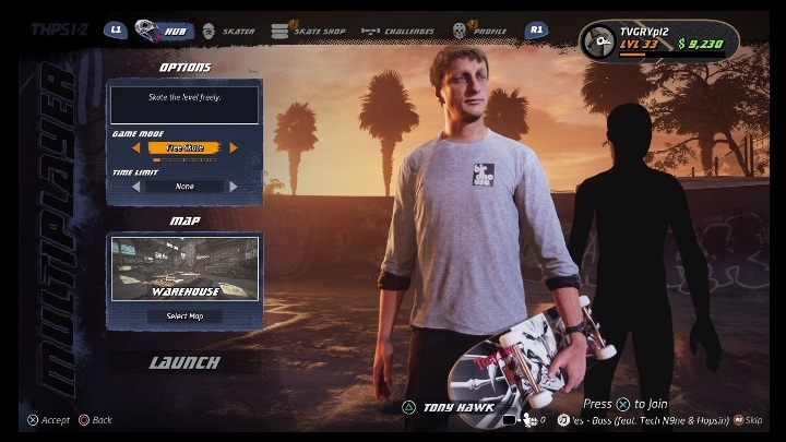 Kolejne okno jakie się wyświetli to opcje wyboru trybu, czasu oraz mapy - Tony Hawks Pro Skater 1+2: Tryb multiplayer - informacje ogólne - Tony Hawks Pro Skater 1+2 - poradnik do gry