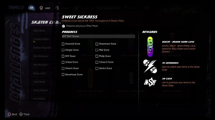 Czwartą kategorią dostępną w grze są challenges - Tony Hawks Pro Skater 1+2: Wyzwania - informacje ogólne - Tony Hawks Pro Skater 1+2 - poradnik do gry