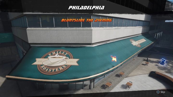 Wskocz na markizę i wykonaj Bluntlide - Tony Hawks Pro Skater 1+2: Philadelphia - solucja THPS2 - Tony Hawks Pro Skater 1+2 - poradnik do gry