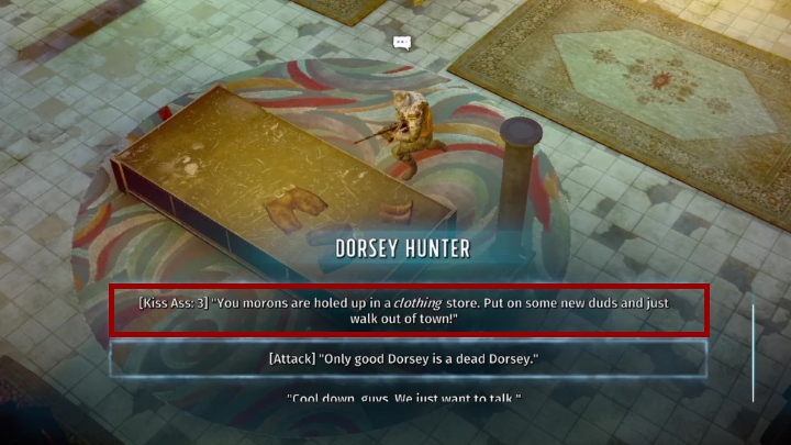 Gdy wszystkie opcjonalne wypowiedzi będą zablokowane, wybierz opcję z dopiskiem atak - Wasteland 3: Porady na start - Wasteland 3 - poradnik do gry