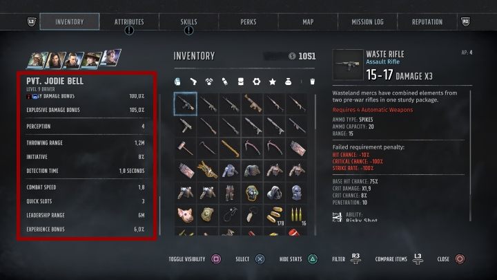 Łącznie postać definiowana jest przez następujące statystyki - Wasteland 3: Statystyki - Wasteland 3 - poradnik do gry