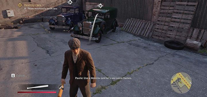 Ponownie otwórz rozwijane menu ekwipunku i tym razem wybierz z niego koktajle Mołotowa - Mafia Definitive Edition: Imprezka u Mołotowa - solucja - Mafia 1 Definitive Edition - poradnik, solucja