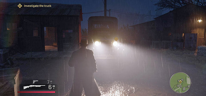 Podążanie główną ścieżką pozwoli ci dotrzeć w pobliże ciężarówki, które ma zapalone światła - Mafia Definitive Edition: Przejażdżka za miasto - solucja - Mafia 1 Definitive Edition - poradnik, solucja