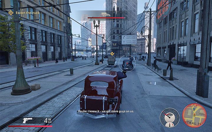 Po tym jak wsiądziecie do pojazdu wyjedź z parkingu i zacznij podążać za ciężarówką - Mafia Definitive Edition: Ważna sprawa - solucja - Mafia 1 Definitive Edition - poradnik, solucja