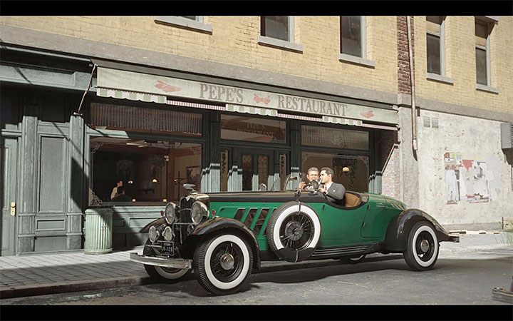 Po wysłuchaniu rozmowy z Salierim wyjdź z baru i wskocz na fotel kierowcy auta Dona - Mafia Definitive Edition: Bon apetit! - solucja - Mafia 1 Definitive Edition - poradnik, solucja