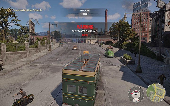 Twoje zadanie to utrzymywanie prędkości autobusu powyżej 30 mil na godzinę - Mafia Definitive Edition: Moderate Velocity - solucja - Mafia 1 Definitive Edition - poradnik, solucja
